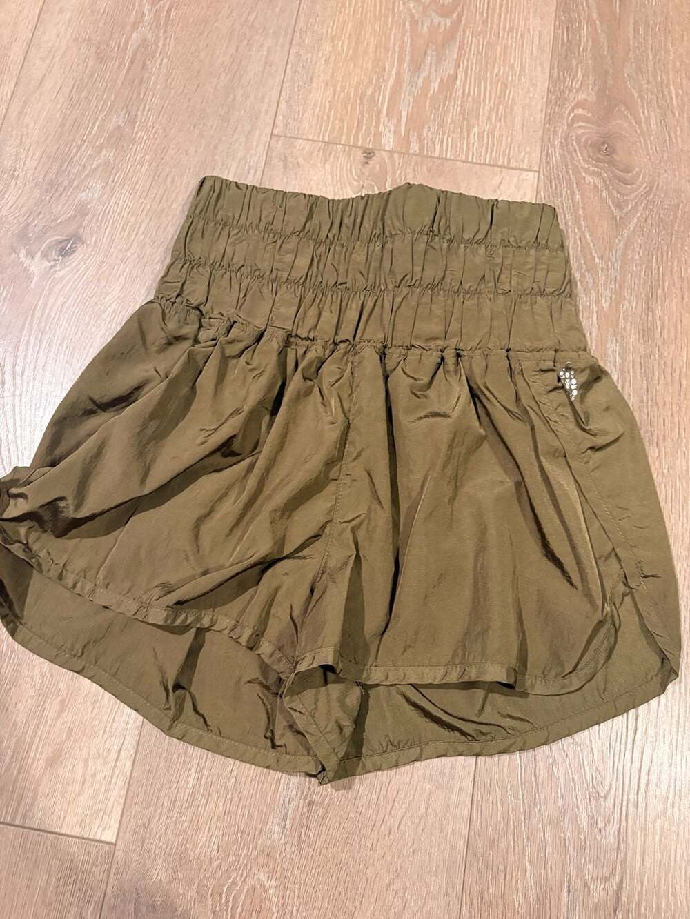 FP Movement The Way Home High-Waisted Smocked Running Shorts in Olive